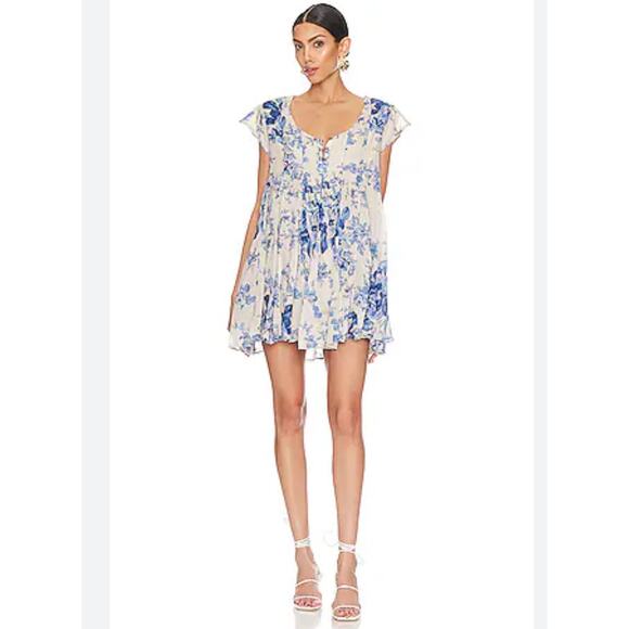 Free People Blue and Cream Floral Mini Dress - Picture 2 of 7